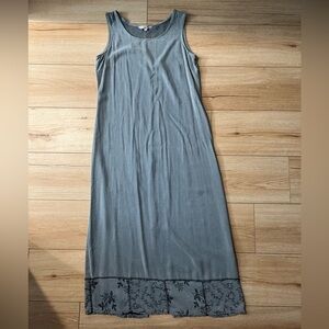 90s FROXX USA - Grey-Blue Sleeveless Maxi - Embroidered Hem Detail